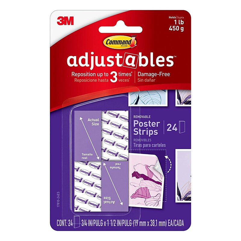Command® Adjustables Repositionable Poster Strips, 24 Strips/pack image 1