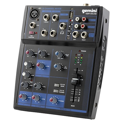 Gemini Compact Bluetooth Audio Mixer, 5 Channel, Black (GEM-05USB