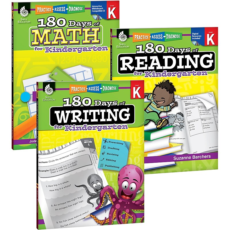 Teacher Created Materials 180 Days of Reading, Writing and Math for Kindergarten 3-Book Set (24589) image 1