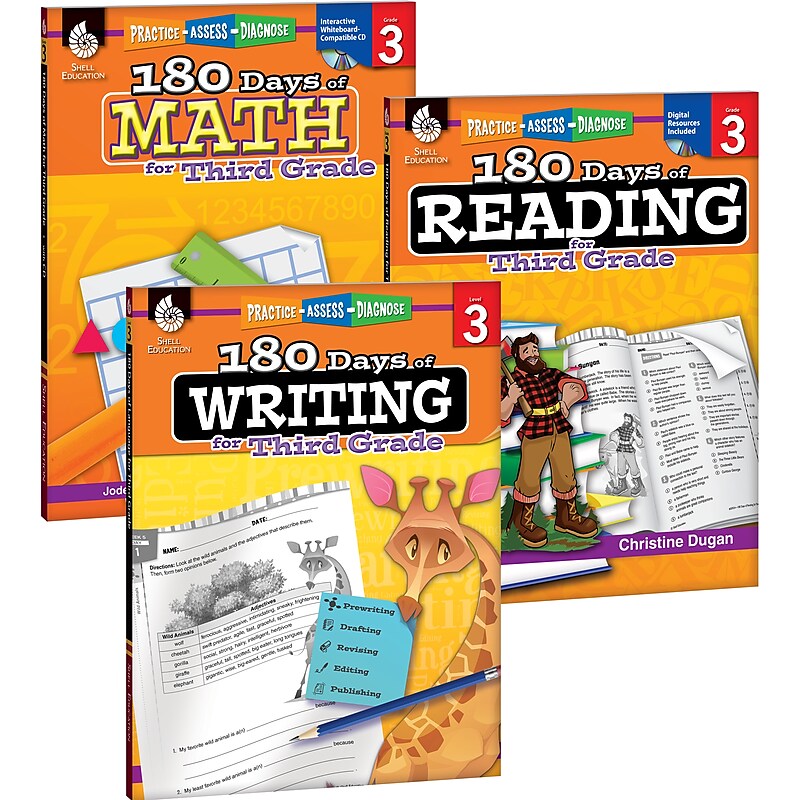 Teacher Created Materials 180 Days of Reading, Writing and Math for Third, Grade 3-Book Set (24592) image 1