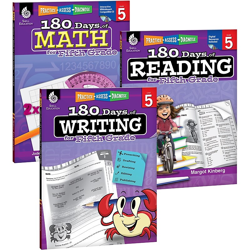 Teacher Created Materials 180 Days of Reading, Writing and Math for Fifth, Grade 3-Book Set (24594) image 1