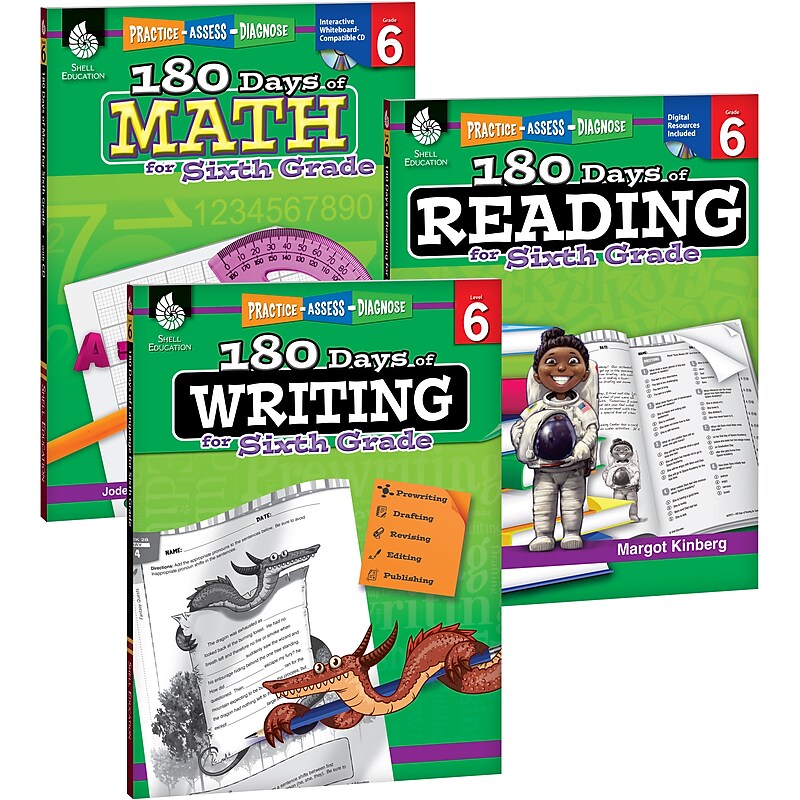 Teacher Created Materials 180 Days of Reading, Writing and Math for Sixth, Grade 3-Book Set (24595) image 1