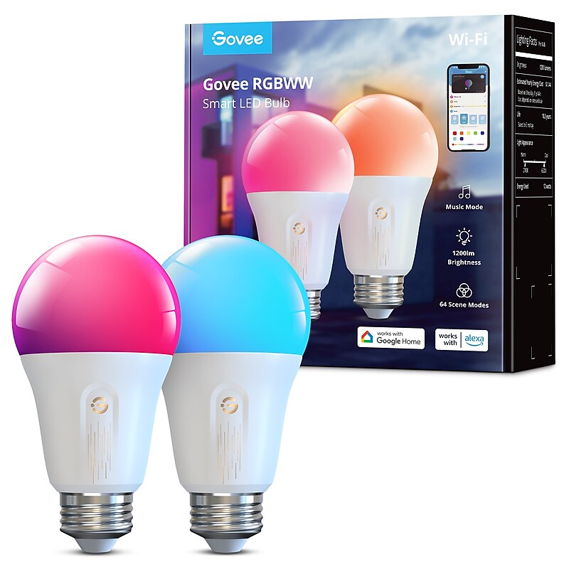 Govee Bluetooth 12 Watts Multicolor LED A19 E26 Bulb, 2/Pack (B6009AC1) image 1