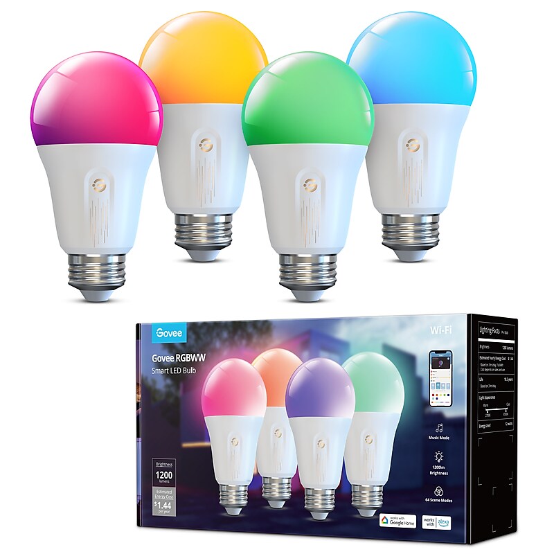 Govee Bluetooth 12 Watts Multicolor LED A19 E26 Bulb, 4/Pack (B6009AC3) image 1