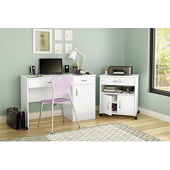 South Shore Axess 3-Shelf Particle Board Mobile Printer Stand, Pure White (9049691)