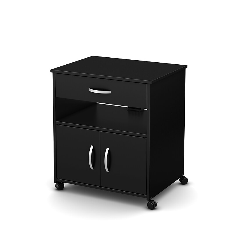 South Shore Axess 3-Shelf Particle Board Mobile Printer Cart on Wheels, Pure Black (9050691) image 1