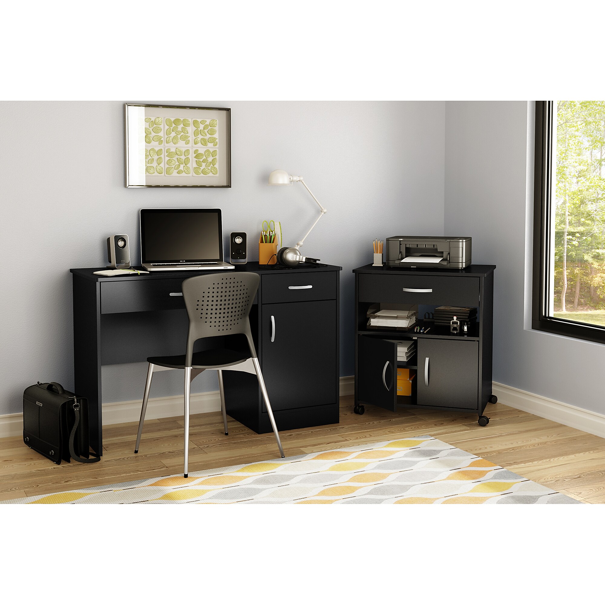 South Shore Axess 3-Shelf Particle Board Mobile Printer Cart on Wheels, Pure Black (9050691) Sansujyuku sansujyuku.com