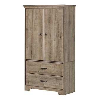 South Shore Versa 2-Door Armoire with Drawers, Weathered Oak (10607)