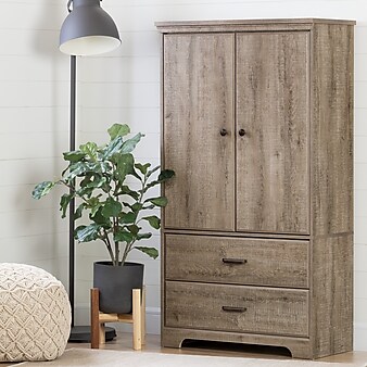 South Shore Versa 2-Door Armoire with Drawers, Weathered Oak (10607)