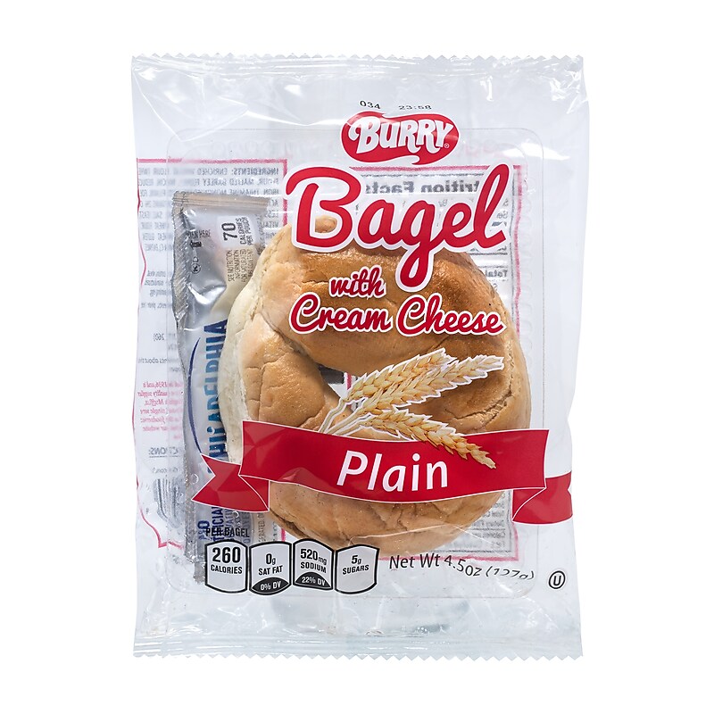 Burry Individually Wrapped Plain Bagel w/ Cream Cheese, 4.6 Oz, 6/Box (307-00370) image 1