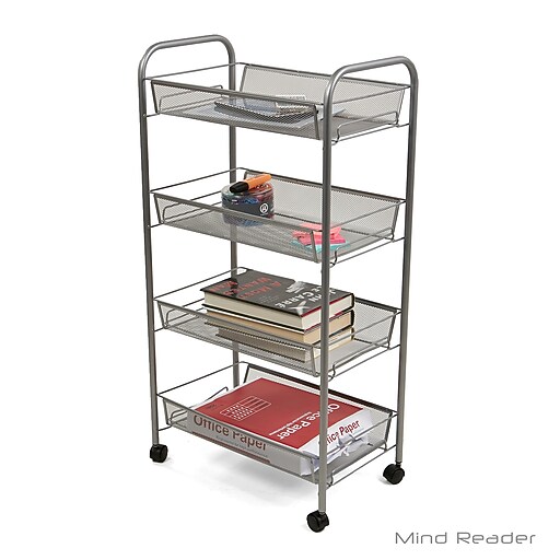 Shop Staples for Mind Reader 4AMESHTSIL 4 Tier Mobile Office Cart, Silver
