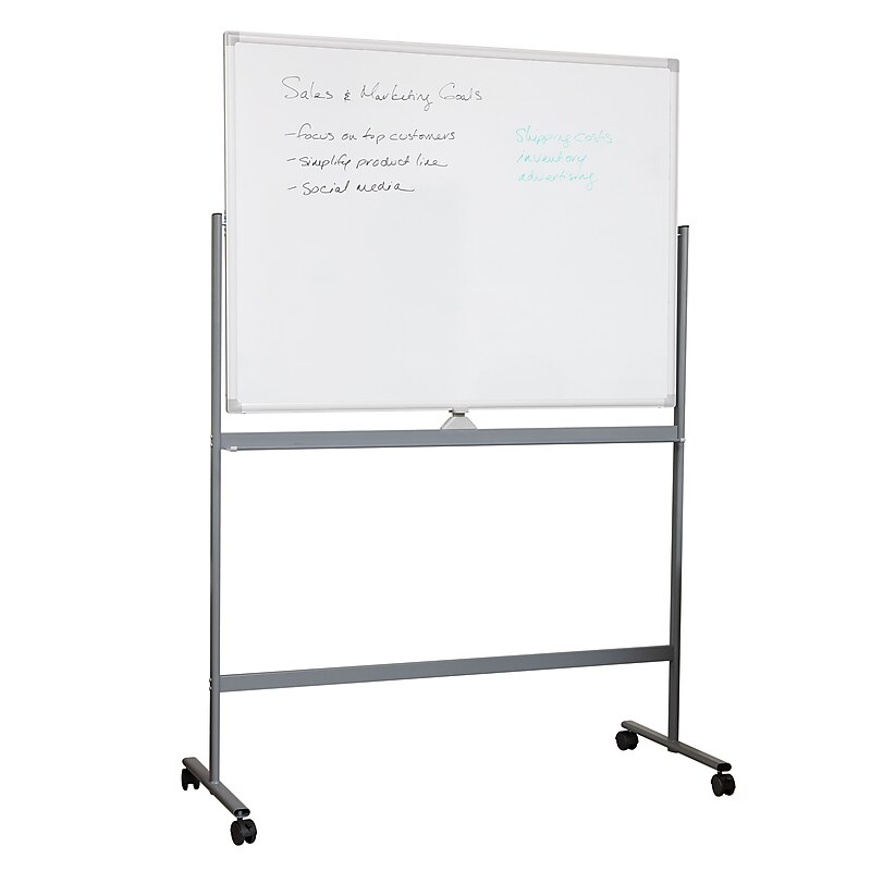 Mind Reader Mobile Double-Sided Dry-Erase Whiteboard, Aluminum Frame, 47" x 35.5" (ROLLBOARD-WHT) image 1