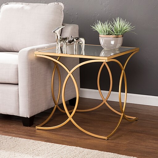 SEI Denise Geometric End Table with Mirrored Top, Gold (CK4842) at Staples