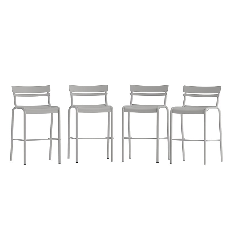 Flash Furniture Nash Modern Steel Slat-Back Barstool, Silver, 4 Pieces/Pack (4XUCH10318BSL) image 1