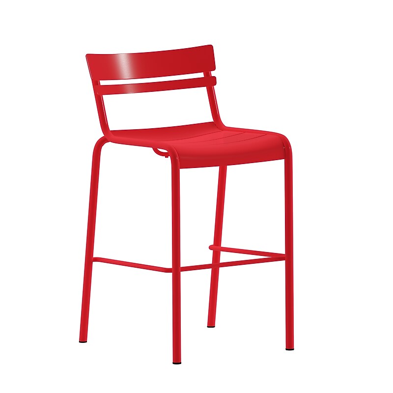 Flash Furniture Nash Modern Steel Slat-Back Barstool, Red (XUCH10318BRED) image 1