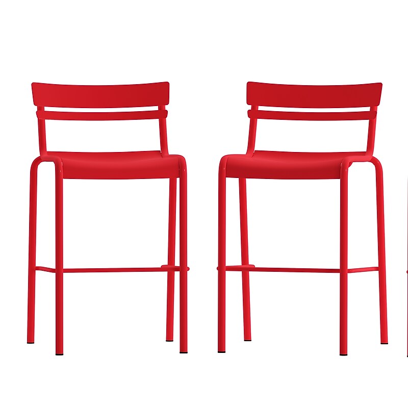 Flash Furniture Nash Modern Steel Slat-Back Barstool, Red, 2 Pieces/Pack (2XUCH10318BRD) image 1