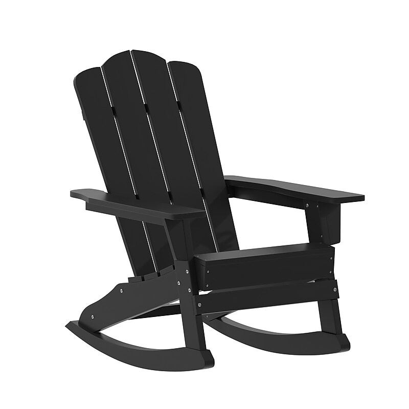 Flash Furniture Halifax Adirondack Rocking Chair with Cup Holder, Black (LEHMP104531BK) image 1