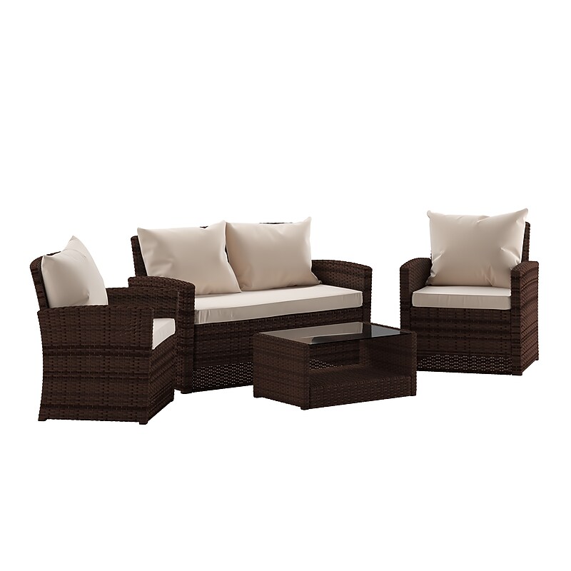 Flash Furniture Aransas Patio Lounge Set, Brown/Beige, 4 Piece/Set (JJS351BNBG) image 1