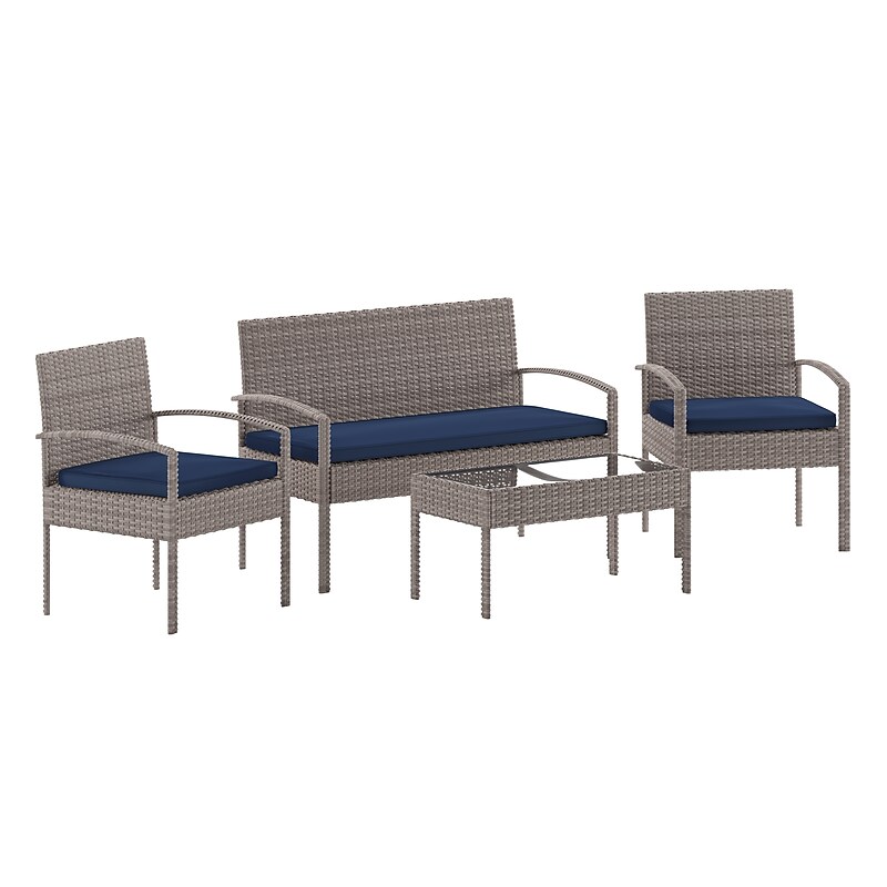 Flash Furniture Aransas Patio Lounge Set, Gray/Navy, 4 Piece/Set (JJS312GYNV) image 1