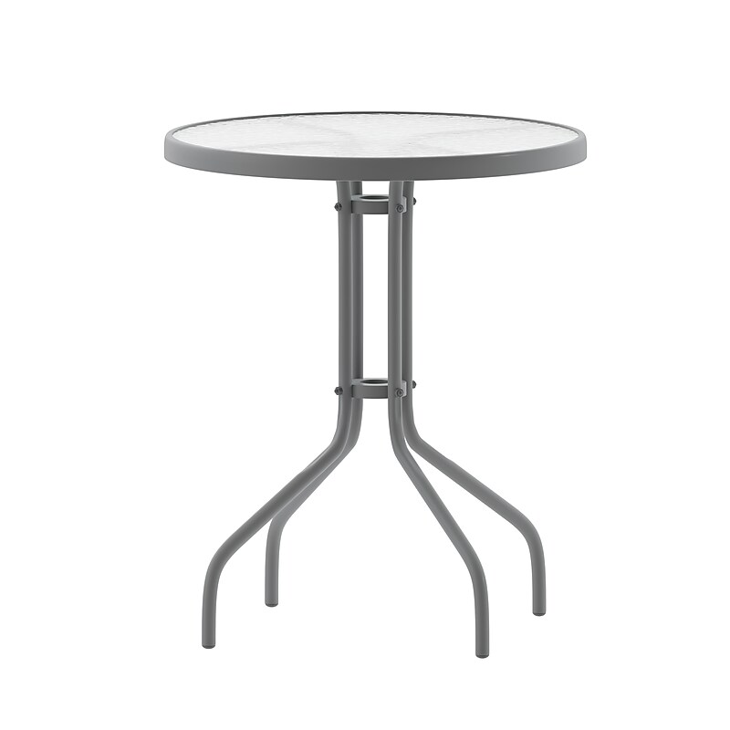 Flash Furniture Bellamy Tempered Glass and Metal Table, 23.75" Round (TLH0701SV) image 1