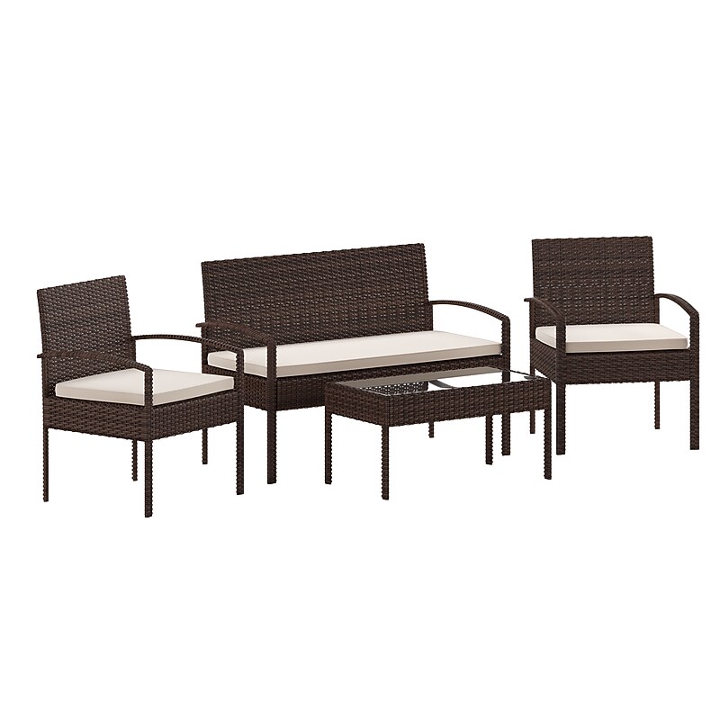 Flash Furniture Aransas Patio Lounge Set, Brown/Beige, 4 Piece/Set (JJS312BNBG) image 1