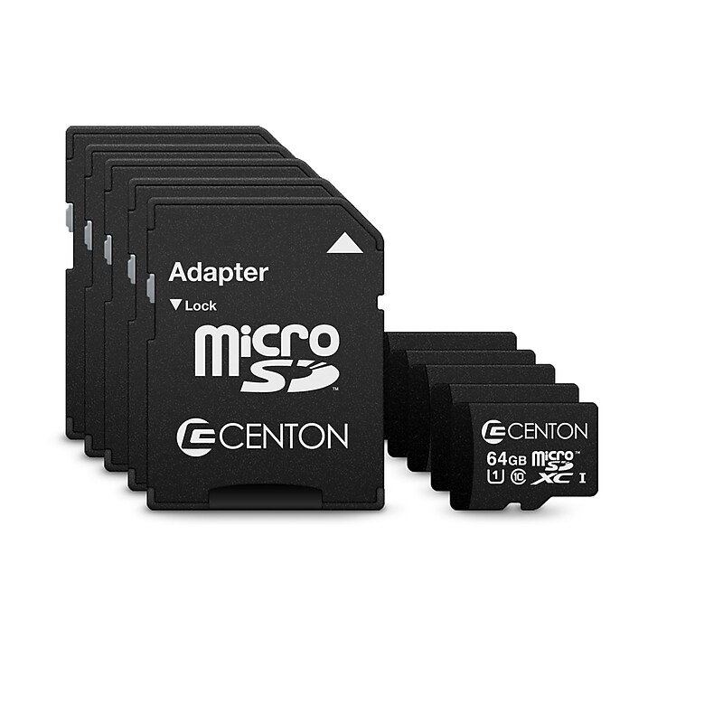 Centon Micro 64GB SDXC Memory Card, UHS1, 5/Pack (S1-MSDXU1-64G-5-B) image 1