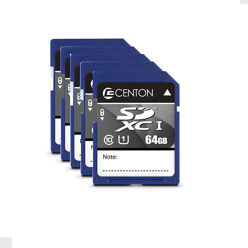 Centon 64GB SDXC Memory Card, UHS1, 5/Pack (S1-SDXU1-64G-5-B) image 1