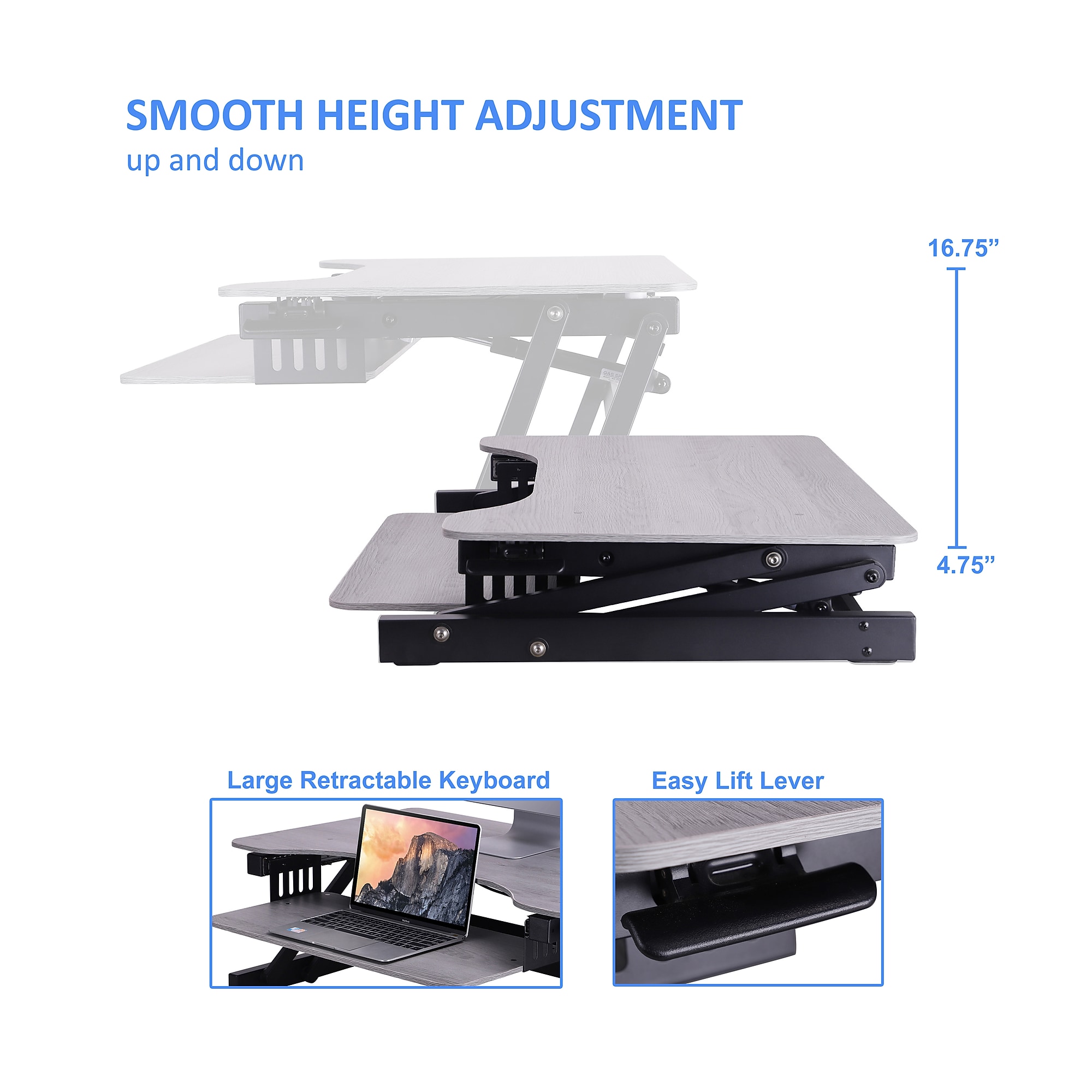 Rocelco 32″W Manual Adjustable Standing Desk Converter, Gray (R ADRG) Sansujyuku sansujyuku.com