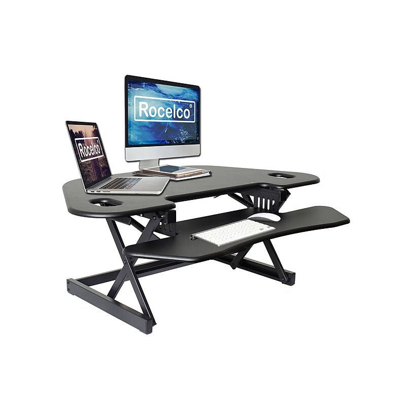 Rocelco 46"W Manual Adjustable Corner Standing Desk Converter, Black (R CADRB-46) image 1