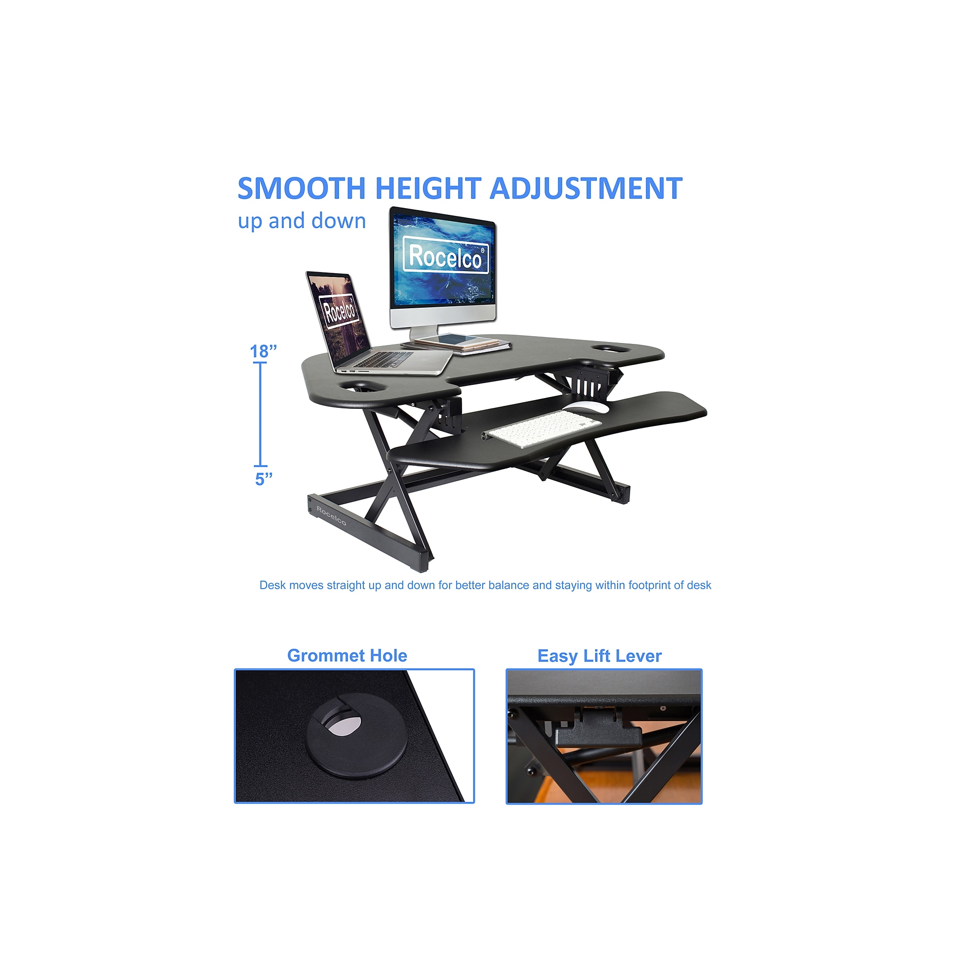 Rocelco 46″W Manual Adjustable Corner Standing Desk Converter, Black (R CADRB-46) Sansujyuku sansujyuku.com