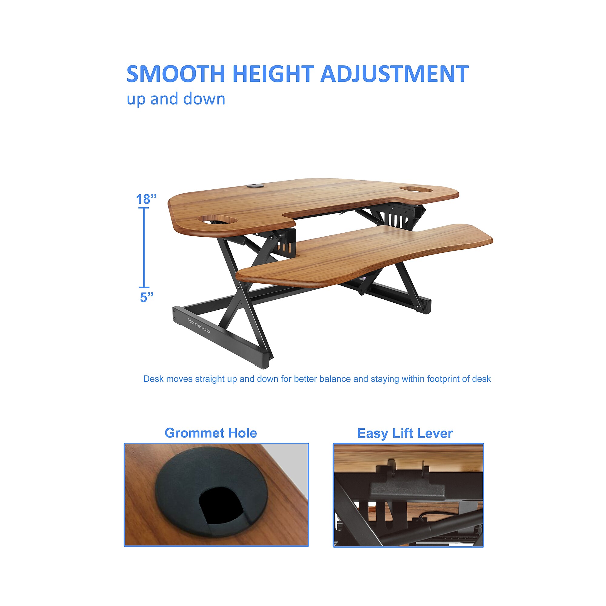 Rocelco 46″W Adjustable Corner Standing Desk Converter, Teak Wood Grain (R CADRT-46) Sansujyuku sansujyuku.com