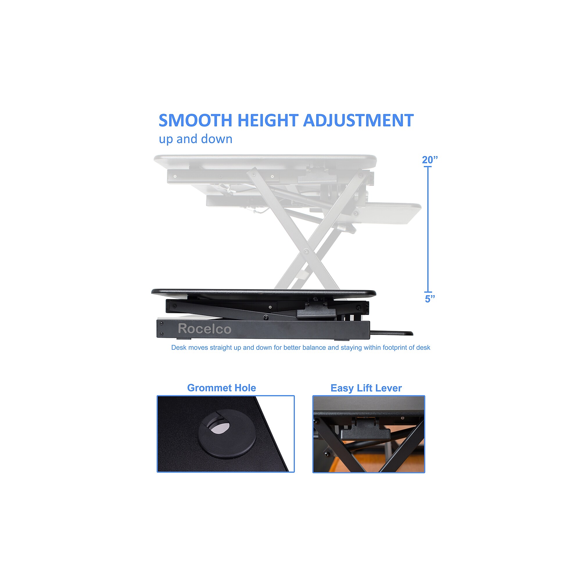 Rocelco 40″W Manual Adjustable Standing Desk Converter, Black (R DADRB-40) Sansujyuku sansujyuku.com