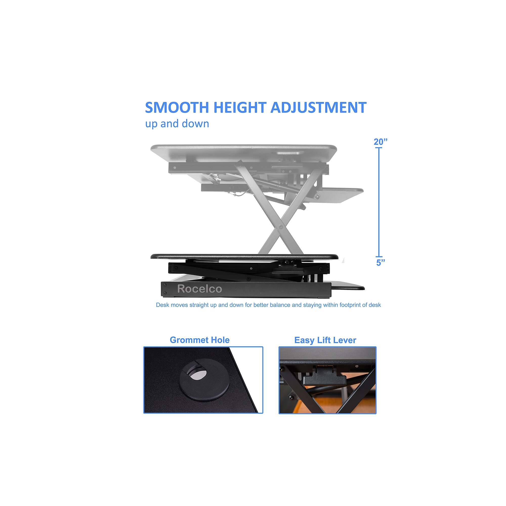 Rocelco 46″W Manual Adjustable Standing Desk Converter, Black (R DADRB-46) Sansujyuku sansujyuku.com