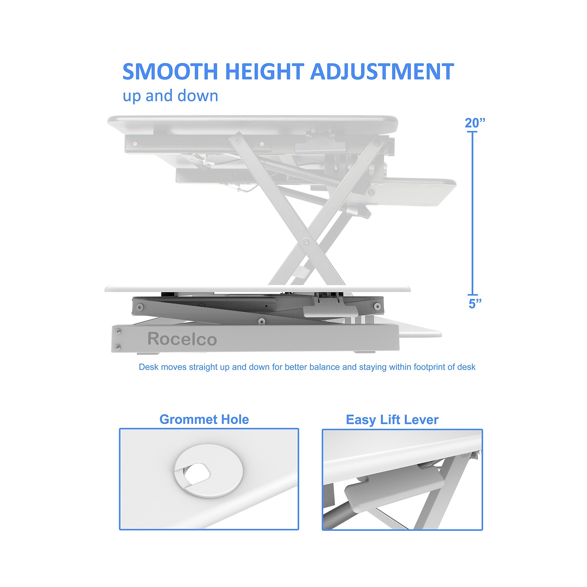 Rocelco 40″W Adjustable Standing Desk Converter, White (R DADRW-40) Sansujyuku sansujyuku.com