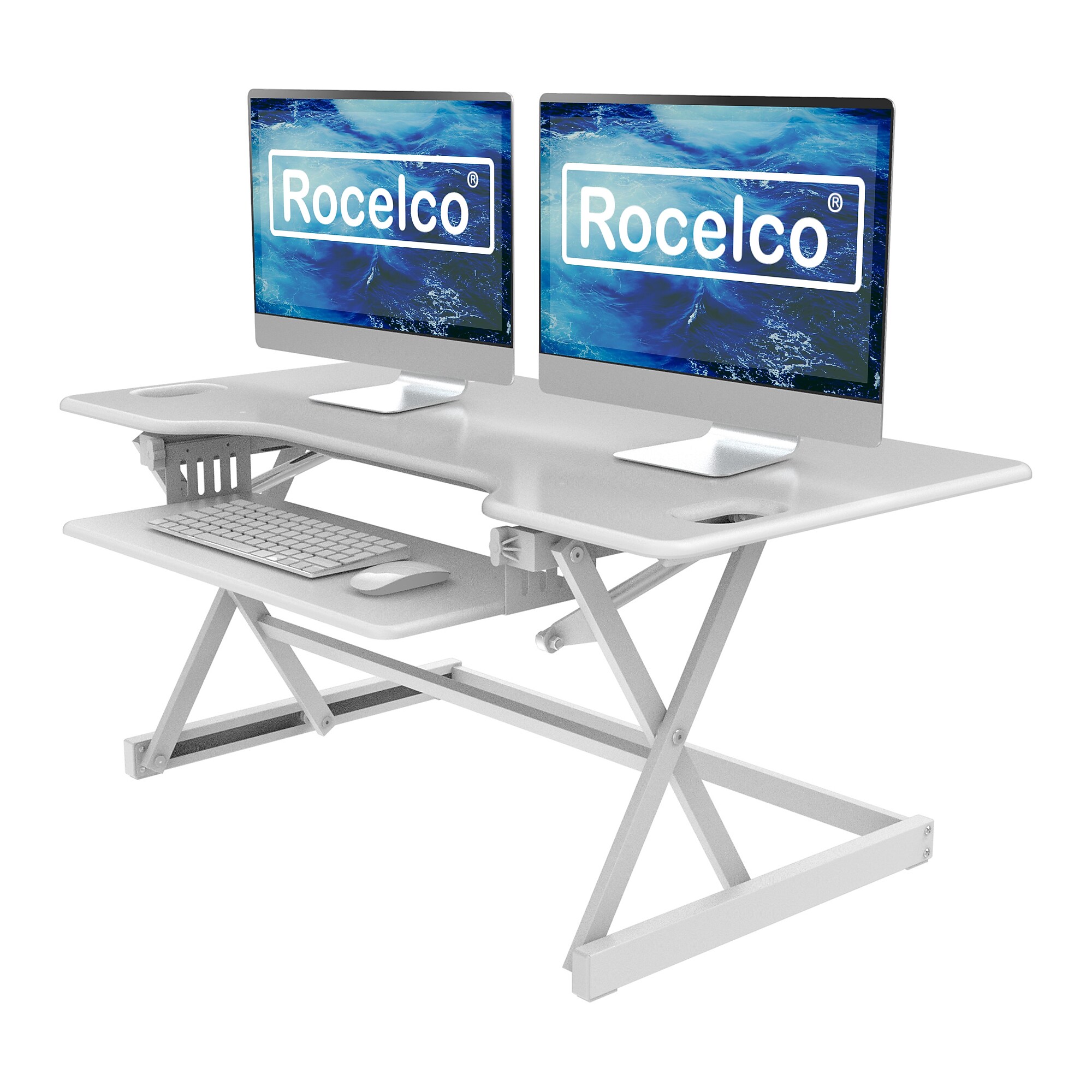 Rocelco 46″W Large Standing Desk Converter, Stand Up Triple Monitor Riser, White (R DADRW-46) Sansujyuku sansujyuku.com