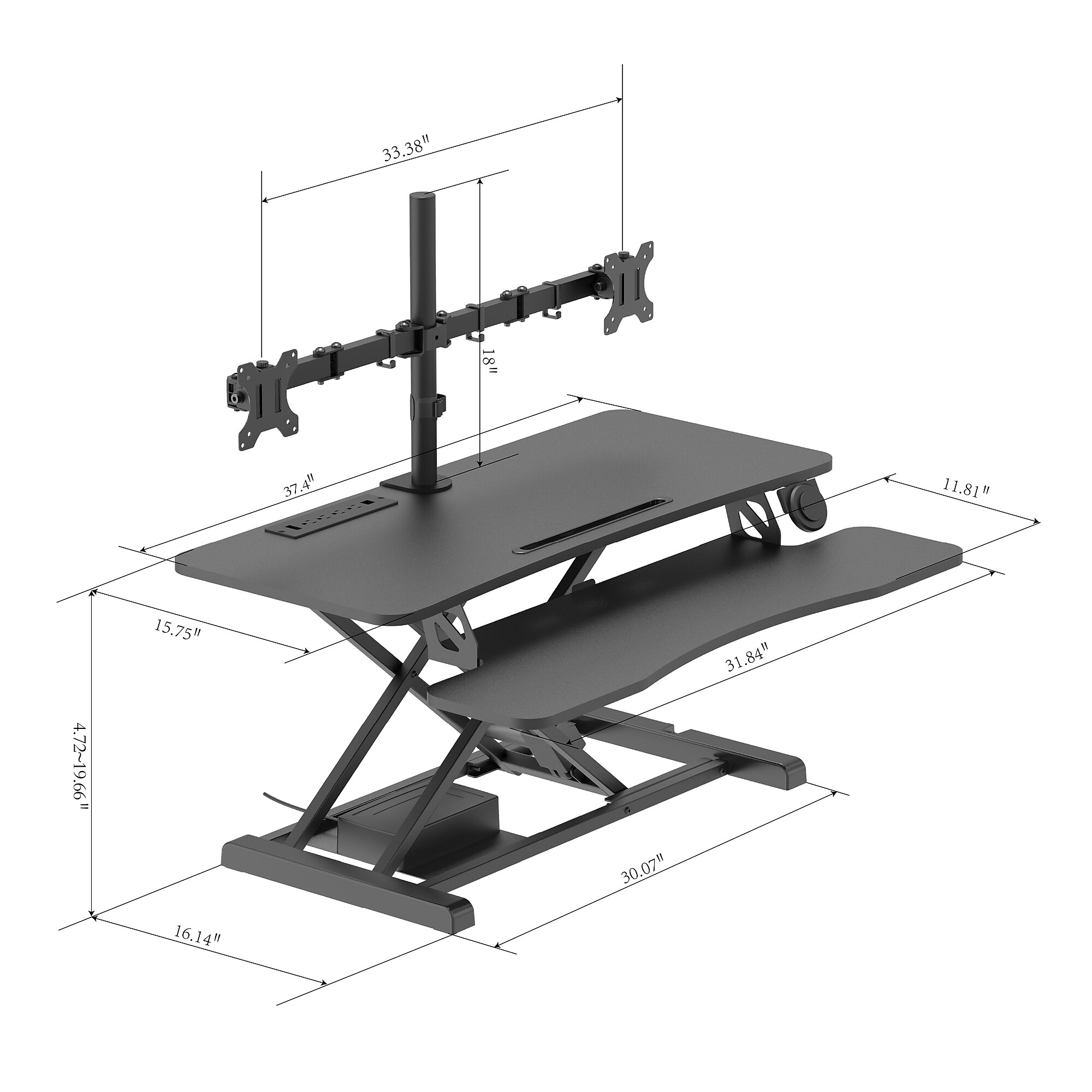 Rocelco 37.4″W Electric Standing Desk Converter with ACUSB Charger Dual Monitor Mount, Black (R EDRB-DM2) Sansujyuku sansujyuku.com