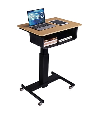Rocelco 28″W Adjustable Mobile School Standing Desk with Book Box, Wood Grain (R MSD-28-BB) Simolary simolary.com