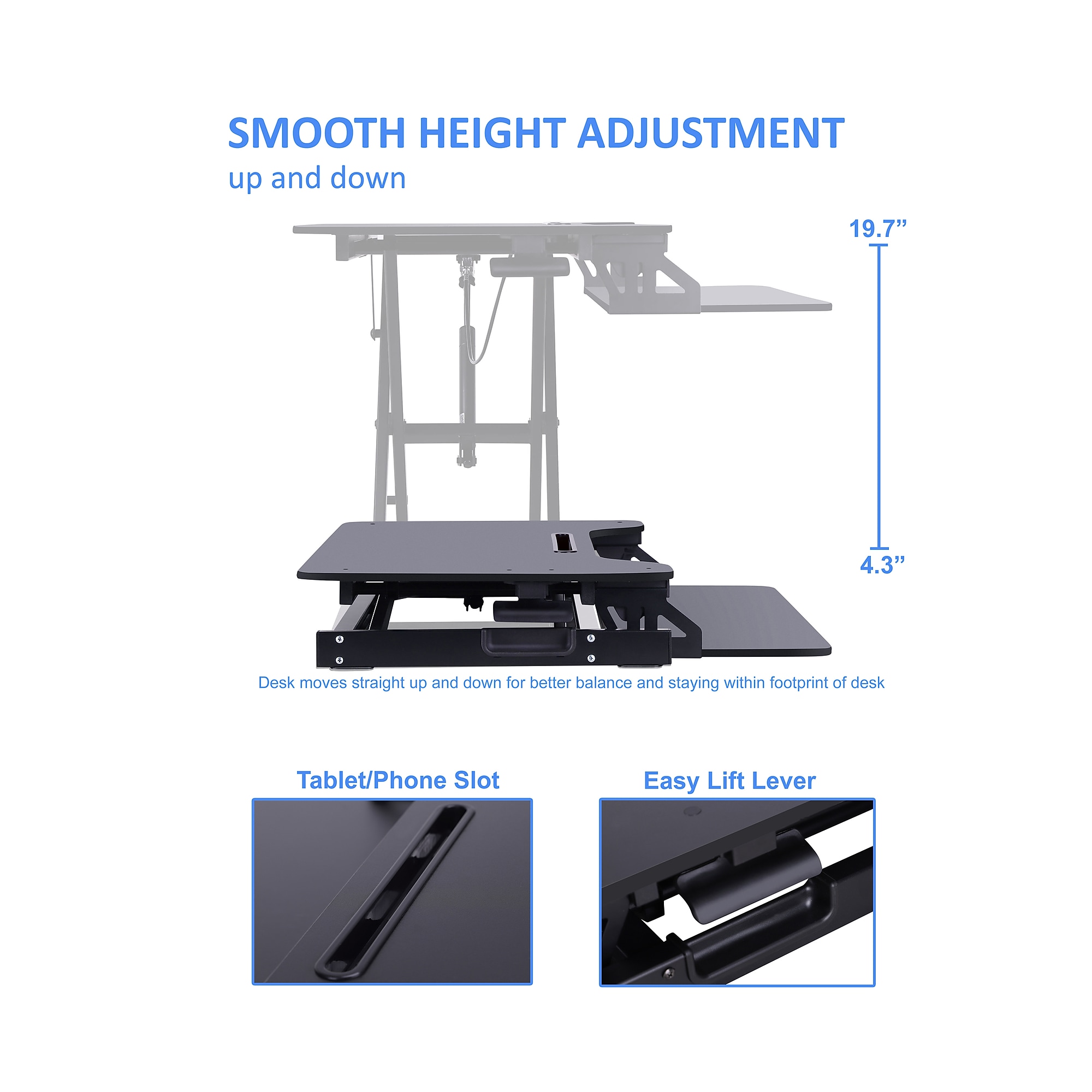 Rocelco 32″W Manual Adjustable Standing Desk Converter with Dual Monitor Mount, Black (R VADRB-DM2) Sansujyuku sansujyuku.com