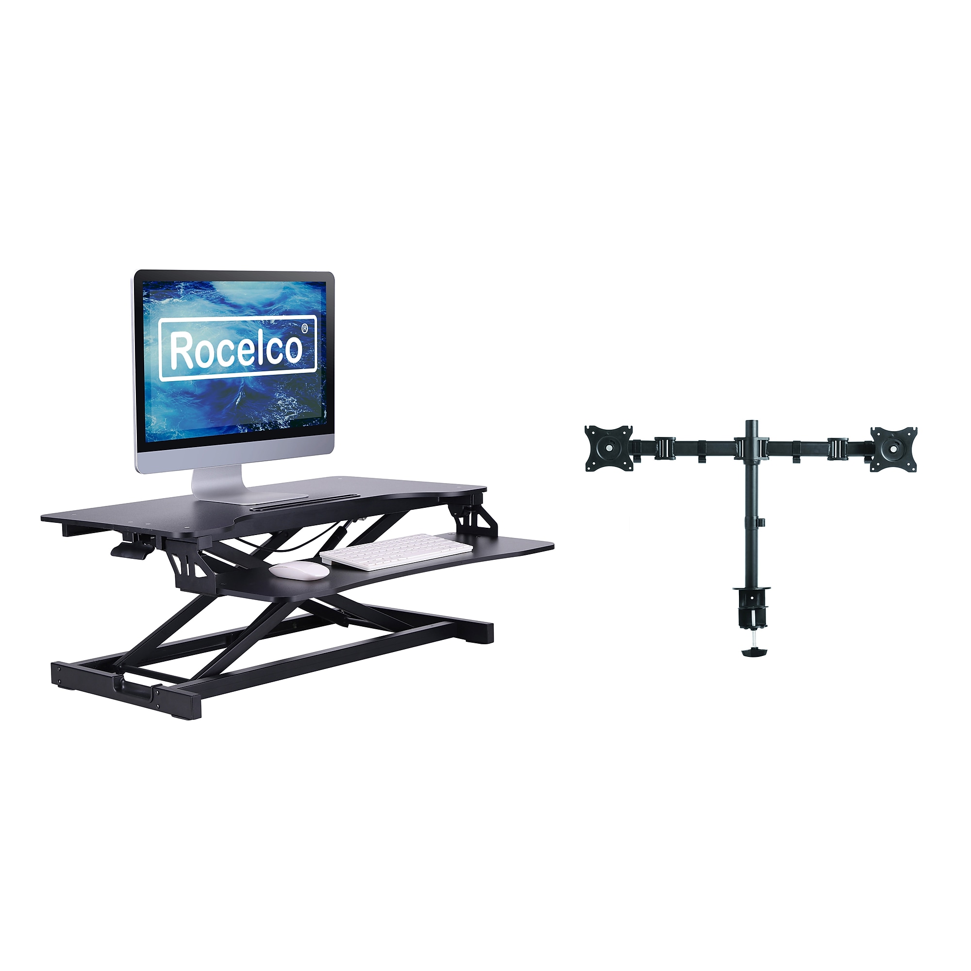Rocelco 32″W Manual Adjustable Standing Desk Converter with Dual Monitor Mount, Black (R VADRB-DM2) Sansujyuku sansujyuku.com