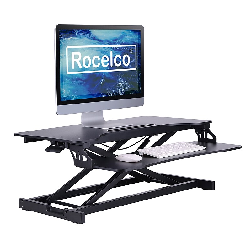 Rocelco 32"W Manual Adjustable Standing Desk Converter, Black (R VADRB) image 1