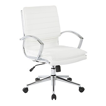 Office Star Pro-Line II White Faux Leather Mid-Back Manager's Chair with Chrome Finish Arms and Base (SPX23591C-U11)