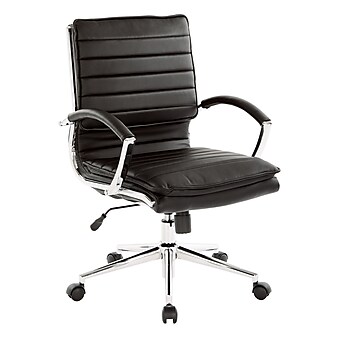 Office Star Pro-Line II Black Faux Leather Mid-Back Manager's Chair with Chrome Finish Arms and Base (SPX23591C-U6)