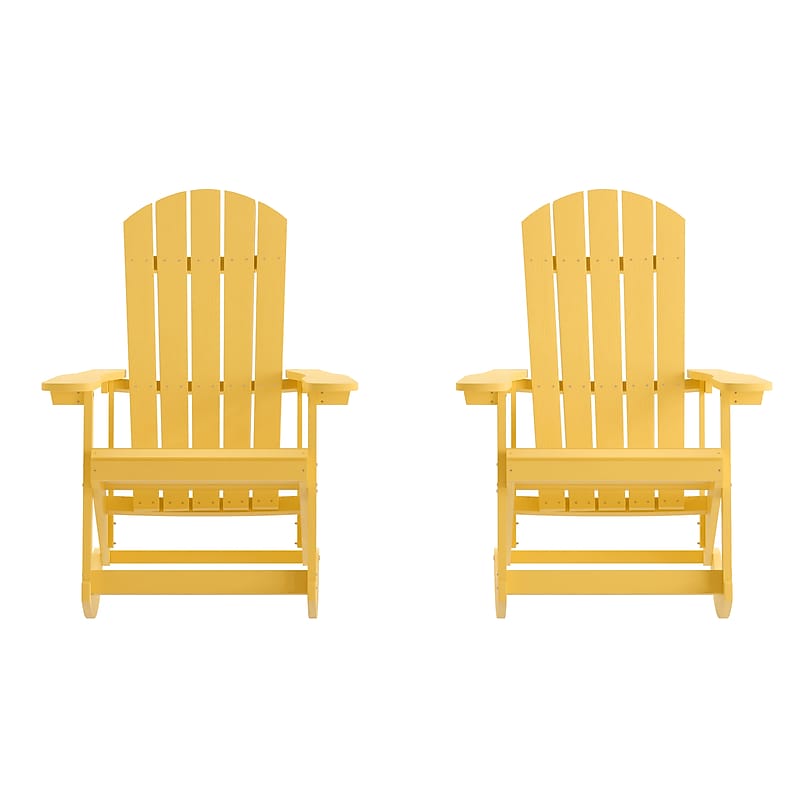Flash Furniture Savannah All-Weather Poly Resin Wood Adirondack Rocking Chair, Yellow, 2/Pack (JJC14705YLW2) image 1