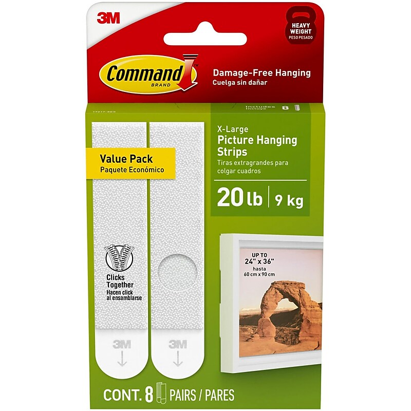Command Extra Large Hanging Strip, 20 lb., White, 8/Pack (17217-8ES) image 1