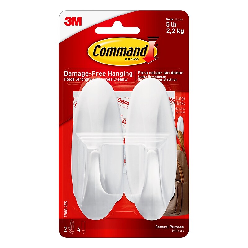 Command Large Designer Hooks Value Pack, White, 2 Hooks, 4 Strips/Pack (17083-2ES) image 1