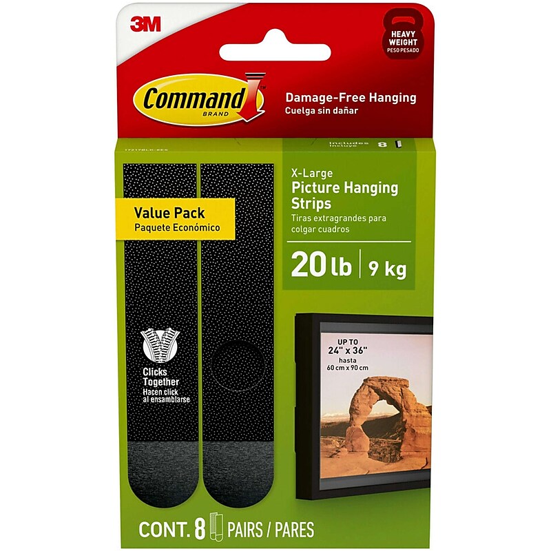 Command Damage Free Extra Large Hanging Strip, 20 lbs., Black, 8/Pack (17217BLK-8ES) image 1