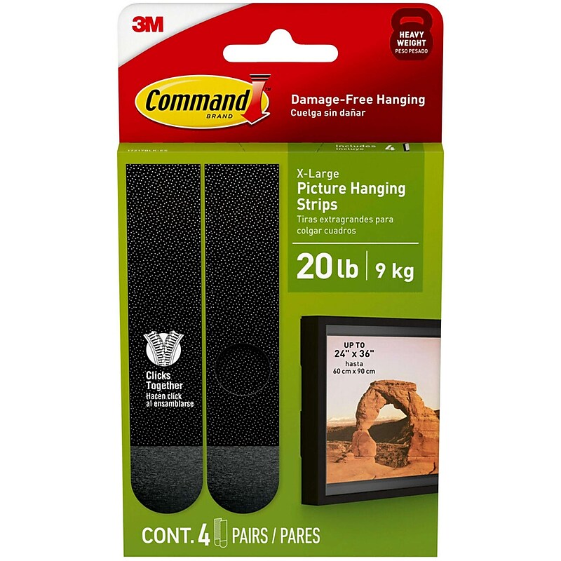 Command Damage Free Extra Large Hanging Strip, 20 lbs., Black, 4/Pack (17217BLK-ES) image 1