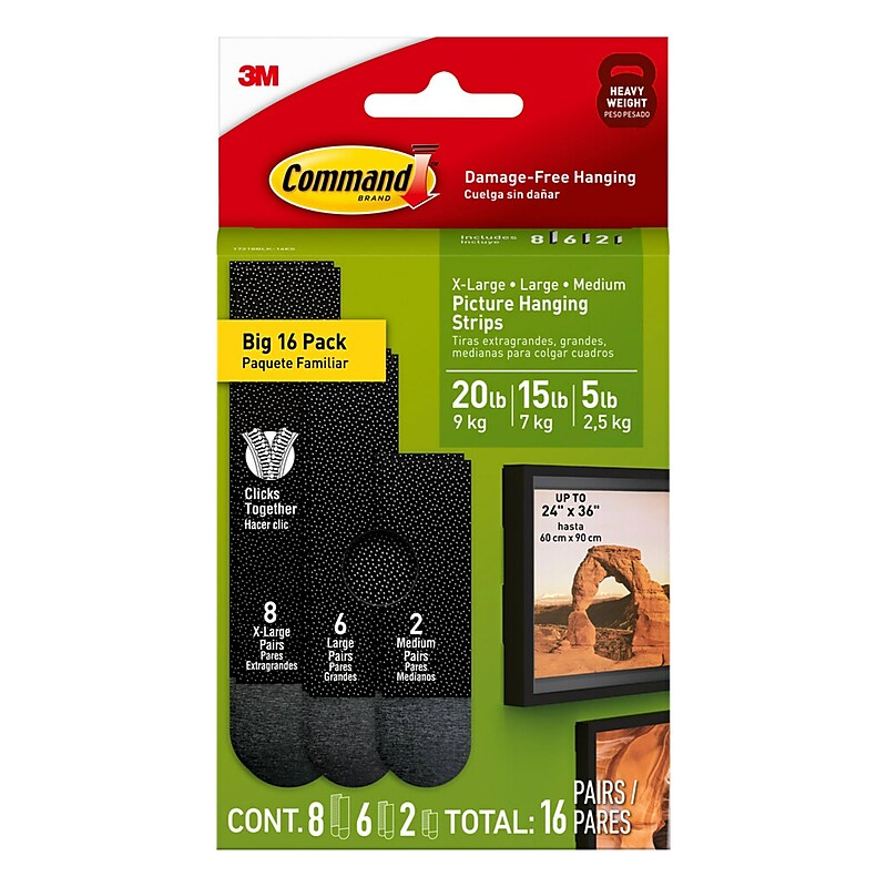 Command Picture Hanging Strip Mixed Pack, Black, 16/Pack (17218BLK-16ES) image 1