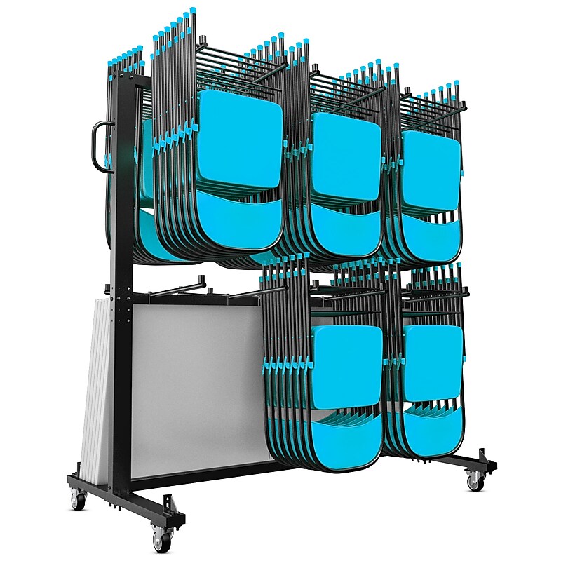 Flash Furniture Hawkins Folding Table and Chairs Mobile Cart, 660 lb. Capacity, Black (QINSHD245425) image 1