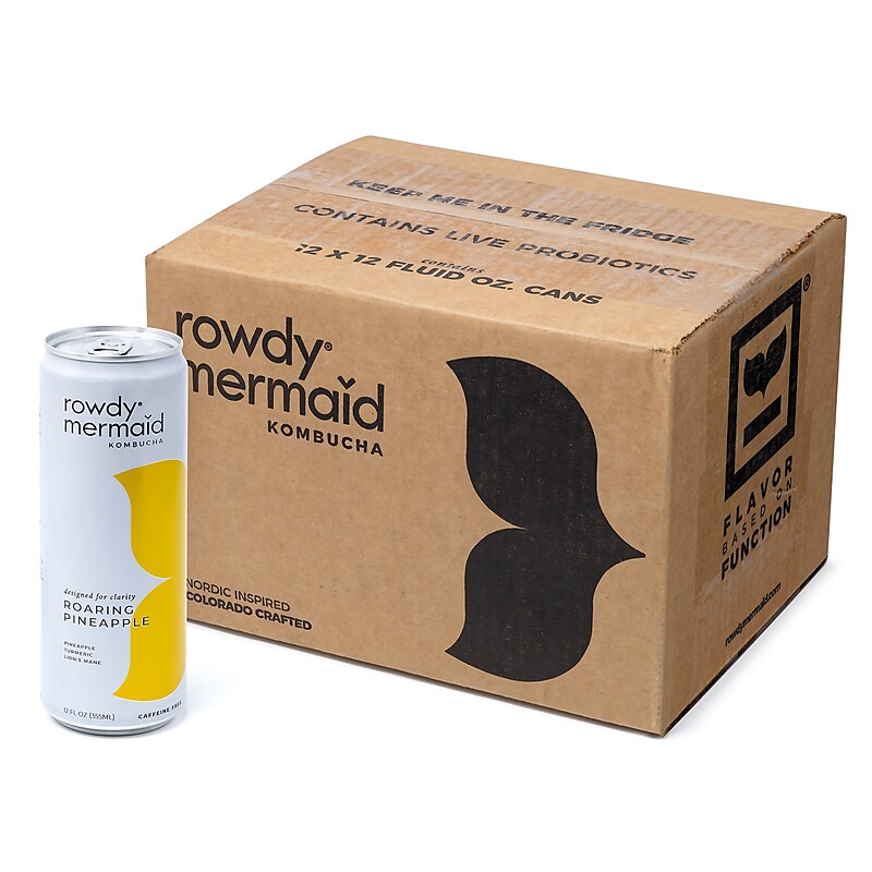 Rowdy Mermaid Organic Roaring Pineapple Kombucha, 12 Oz, 12/Box (307-00392) image 1